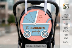 3D Baby Stroller Sign Laser Cut. Stroller Tag SVG Product Image 1