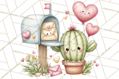 Cute Cactus Valentine Clipart, Love Plant PNG, Heart Cactus Product Image 3
