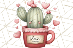 Cute Cactus Valentine Clipart, Love Plant PNG, Heart Cactus Product Image 5