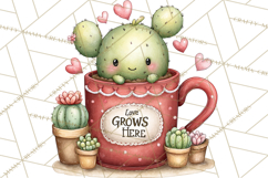 Cute Cactus Valentine Clipart, Love Plant PNG, Heart Cactus Product Image 2