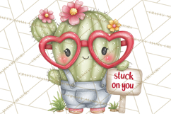 Cute Cactus Valentine Clipart, Love Plant PNG, Heart Cactus Product Image 4