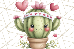 Cute Cactus Valentine Clipart, Love Plant PNG, Heart Cactus Product Image 5