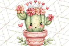 Cute Cactus Valentine Clipart, Love Plant PNG, Heart Cactus Product Image 2