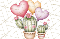 Cute Cactus Valentine Clipart, Love Plant PNG, Heart Cactus Product Image 4