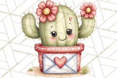 Cute Cactus Valentine Clipart, Love Plant PNG, Heart Cactus Product Image 5