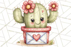 Cute Cactus Valentine Clipart, Love Plant PNG, Heart Cactus Product Image 5
