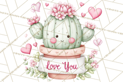 Cute Cactus Valentine Clipart, Love Plant PNG, Heart Cactus Product Image 2