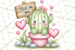 Cute Cactus Valentine Clipart, Love Plant PNG, Heart Cactus Product Image 4