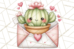 Cute Cactus Valentine Clipart, Love Plant PNG, Heart Cactus Product Image 2