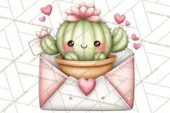 Cute Cactus Valentine Clipart, Love Plant PNG, Heart Cactus Product Image 2
