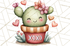 Cute Cactus Valentine Clipart, Love Plant PNG, Heart Cactus Product Image 4
