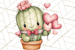 Cute Cactus Valentine Clipart, Love Plant PNG, Heart Cactus Product Image 5