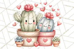 Cute Cactus Valentine Clipart, Love Plant PNG, Heart Cactus Product Image 3