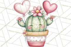 Cute Cactus Valentine Clipart, Love Plant PNG, Heart Cactus Product Image 3