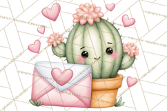 Cute Cactus Valentine Clipart, Love Plant PNG, Heart Cactus Product Image 4