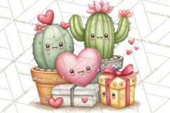 Cute Cactus Valentine Clipart, Love Plant PNG, Heart Cactus Product Image 2