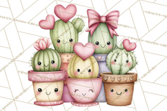 Cute Cactus Valentine Clipart, Love Plant PNG, Heart Cactus Product Image 3
