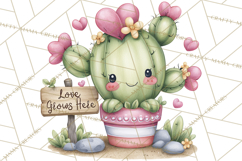 Cute Cactus Valentine Clipart, Love Plant PNG, Heart Cactus Product Image 5