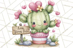 Cute Cactus Valentine Clipart, Love Plant PNG, Heart Cactus Product Image 5