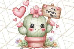 Cute Cactus Valentine Clipart, Love Plant PNG, Heart Cactus Product Image 2