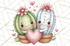 Cute Cactus Valentine Clipart, Love Plant PNG, Heart Cactus Product Image 4