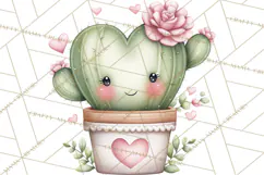 Cute Cactus Valentine Clipart, Love Plant PNG, Heart Cactus Product Image 2