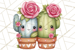 Cute Cactus Valentine Clipart, Love Plant PNG, Heart Cactus Product Image 2