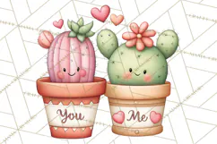 Cute Cactus Valentine Clipart, Love Plant PNG, Heart Cactus Product Image 4