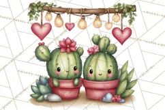 Cute Cactus Valentine Clipart, Love Plant PNG, Heart Cactus Product Image 5