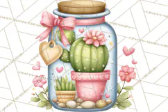 Cute Cactus Valentine Clipart, Love Plant PNG, Heart Cactus Product Image 4