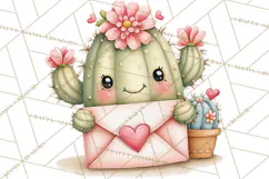 Cute Cactus Valentine Clipart, Love Plant PNG, Heart Cactus Product Image 3