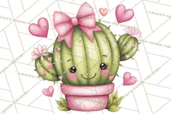 Cute Cactus Valentine Clipart, Love Plant PNG, Heart Cactus Product Image 4