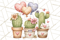 Cute Cactus Valentine Clipart, Love Plant PNG, Heart Cactus Product Image 3