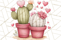 Cute Cactus Valentine Clipart, Love Plant PNG, Heart Cactus Product Image 5