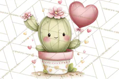 Cute Cactus Valentine Clipart, Love Plant PNG, Heart Cactus Product Image 3