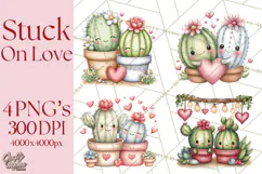 Cute Cactus Valentine Clipart, Love Plant PNG, Heart Cactus Product Image 1