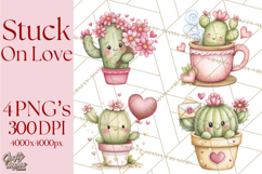 Cute Cactus Valentine Clipart, Love Plant PNG, Heart Cactus Product Image 1