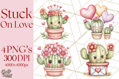 Cute Cactus Valentine Clipart, Love Plant PNG, Heart Cactus Product Image 1
