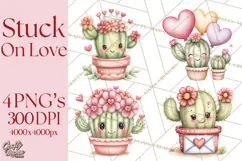 Cute Cactus Valentine Clipart, Love Plant PNG, Heart Cactus Product Image 1