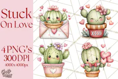 Cute Cactus Valentine Clipart, Love Plant PNG, Heart Cactus Product Image 1