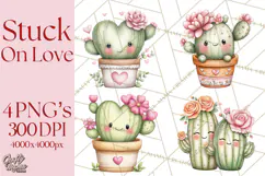 Cute Cactus Valentine Clipart, Love Plant PNG, Heart Cactus Product Image 1