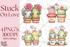 Cute Cactus Valentine Clipart, Love Plant PNG, Heart Cactus Product Image 1