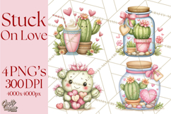Cute Cactus Valentine Clipart, Love Plant PNG, Heart Cactus Product Image 1