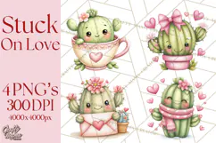Cute Cactus Valentine Clipart, Love Plant PNG, Heart Cactus Product Image 1