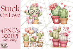 Cute Cactus Valentine Clipart, Love Plant PNG, Heart Cactus Product Image 1