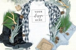 Christmas Shirt Mockup Styled White Bella Canvas 3001 Wood Product Image 1