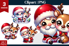 Cute Christmas clipart, Santa and Deer Clipart PNG Product Image 1