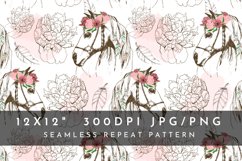 Horses with Floral Seamless Pattern Watercolor Horses Product Image 1