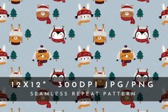 Winter Holiday Seamless Pattern Bear Owl fox Digital Paper Product Image 1