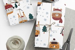 Winter Holiday Seamless Pattern Bear Owl fox Digital Paper Product Image 3
